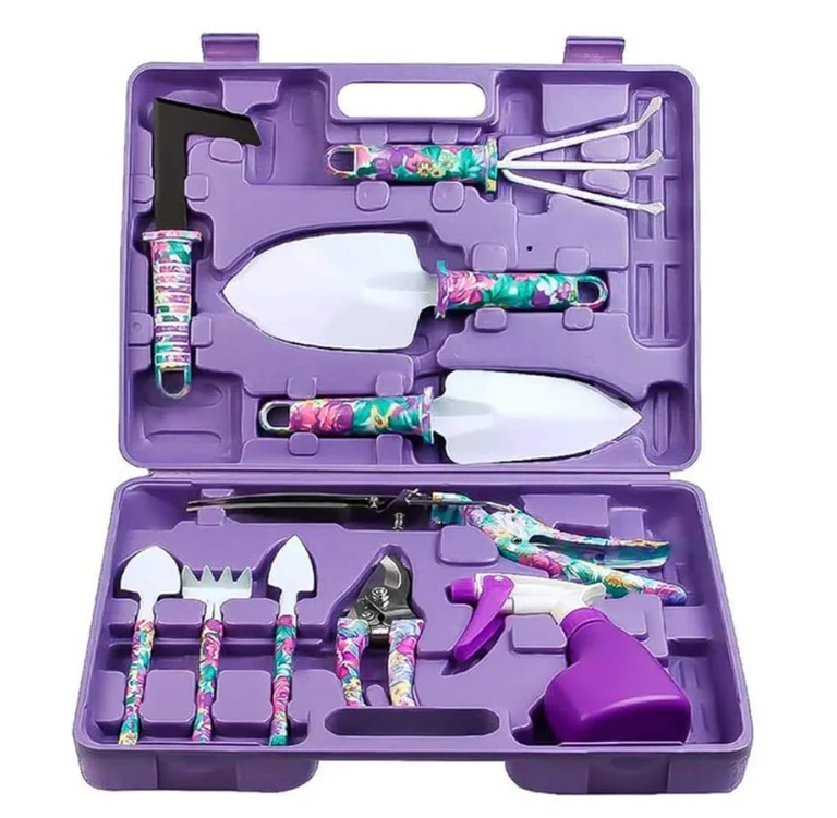 10 Pieces Hand Tool With Trowel Pruner Rake Shovel Grass Shear Spray Bottle With Storage Case Garden Tool Set