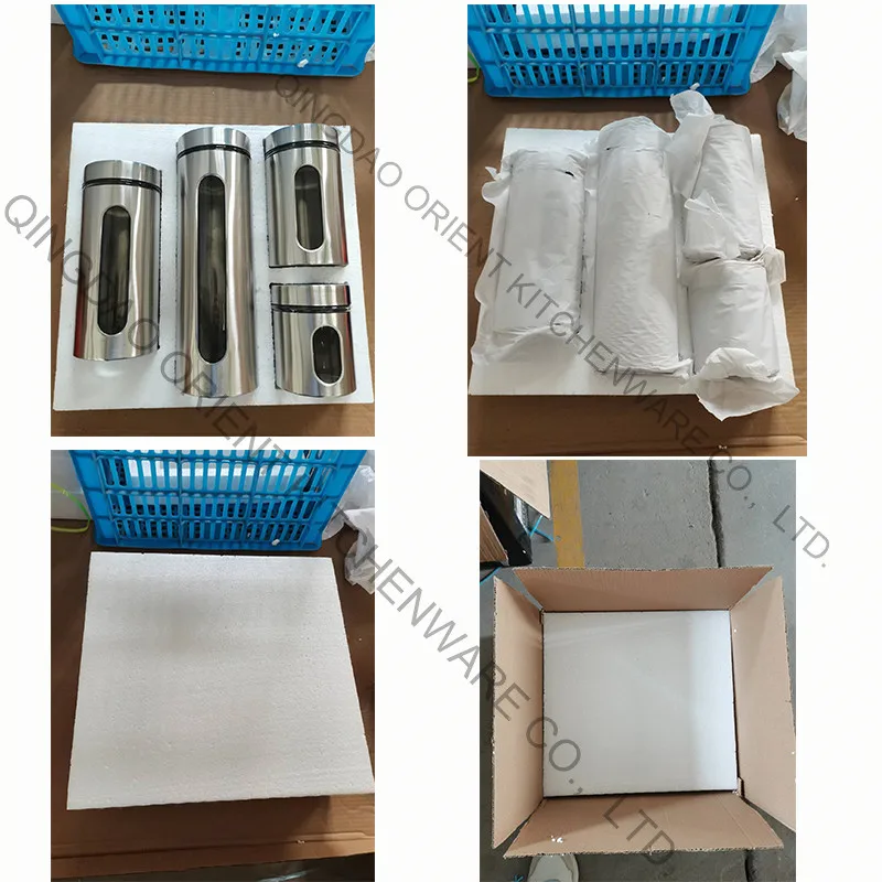 Kitchen Use Tea Coffee Sugar Pasta Wide Mouth Storage Jars Glass Stainless Steel Canister With Glass Window For Kitchen Counter