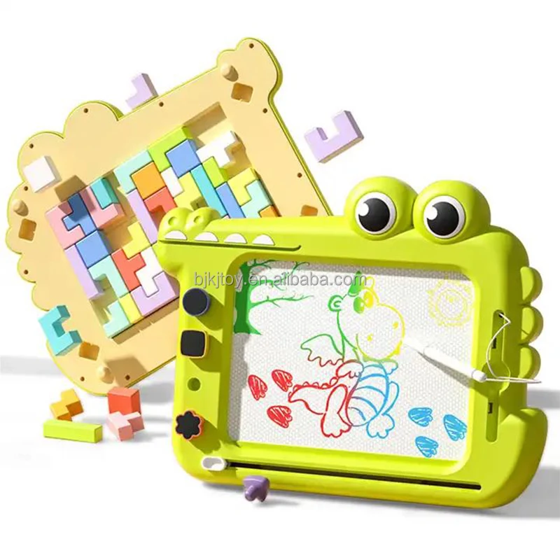 2023 children 2 in 1 colorful drawing board with sliding puzzle block toddler writing board
