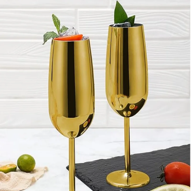 260ML rose gold Champagne glass 2 piece set with packing long handle suitable for swimming pool, beach, picnic, camping