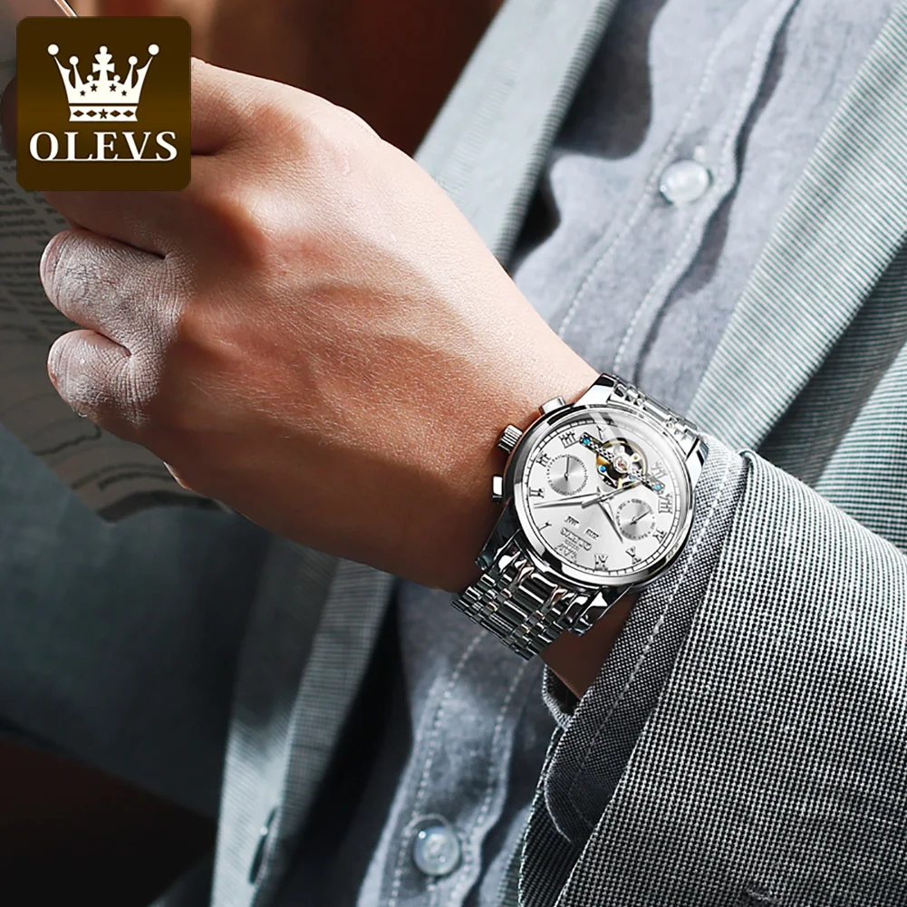 OLEVS 6607 Watch Men Fashion Sport Wristwatch Multiple Time Zone Relogio Timepiece Clock Masculino Stainless Steel Luxury 2019