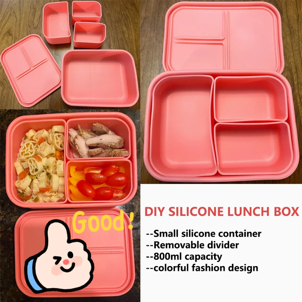 Silicone Reusable Food Meal Prep Storage Container 3 Compartment Fruit Silicone Preservation Kids Lunch Box Food Storage Silicon