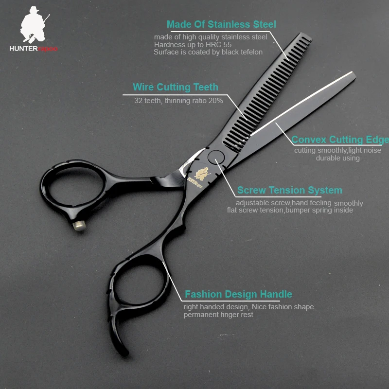 
6 inch Hair Cutting Shears Kit for Hairdresser Stainless Steel black scissors for haircut barbershop scissors set 