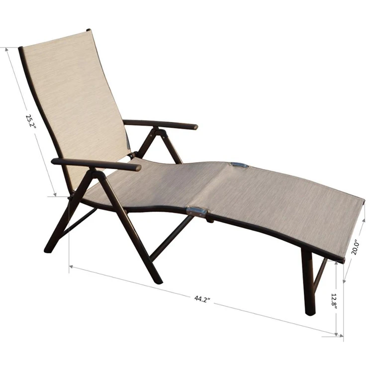 Aluminum Beach Yard Pool Folding Reclining Adjustable Chaise Lounge Chair