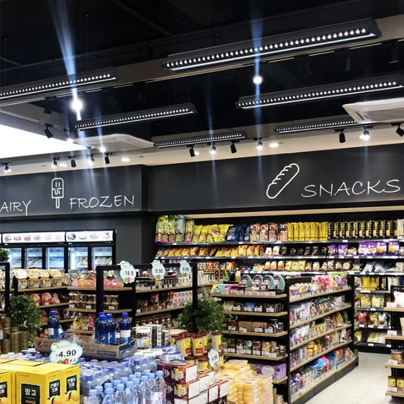 Supermarket shelf display lighting track or suspension installation  bilateral adjustable shelf light