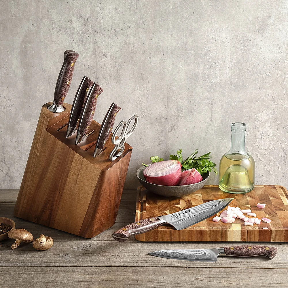 New 8 pcs Sharp Knife Set Custom Damascus Steel Durable Micarta Handle Professional Kitchen Chef Knives