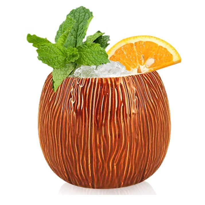 Wholesale Cheap Brown Ceramic Coconut Shape Mug  Tiki Cup For Gifts