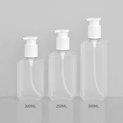 200ml 250ml 300ml 7oz 8oz 10oz PET Square Pump Clear Transparent Flat Lotion Shampoo Bottle 300ml