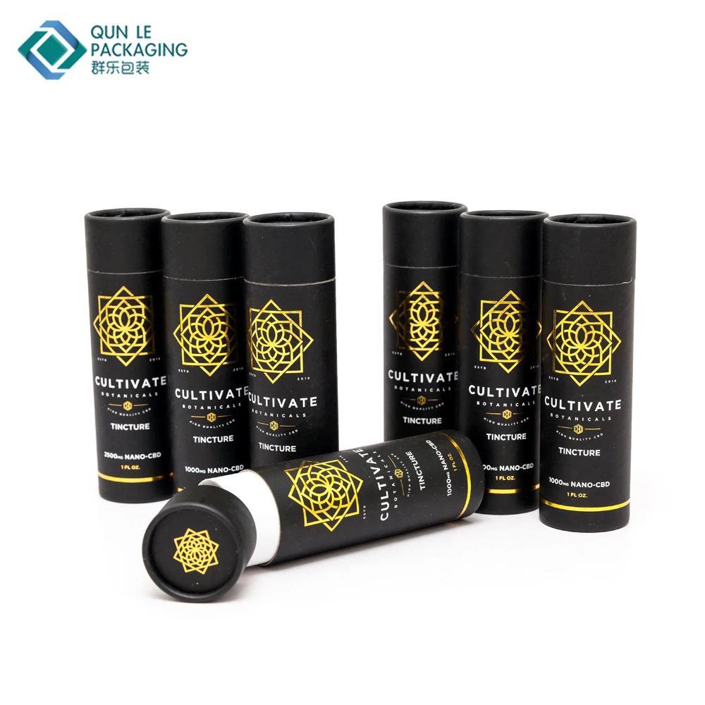 Custom Printed CBD Hemp Oil  Bottle Paper Tube Packaging Cylinder Box With Gold Stamping