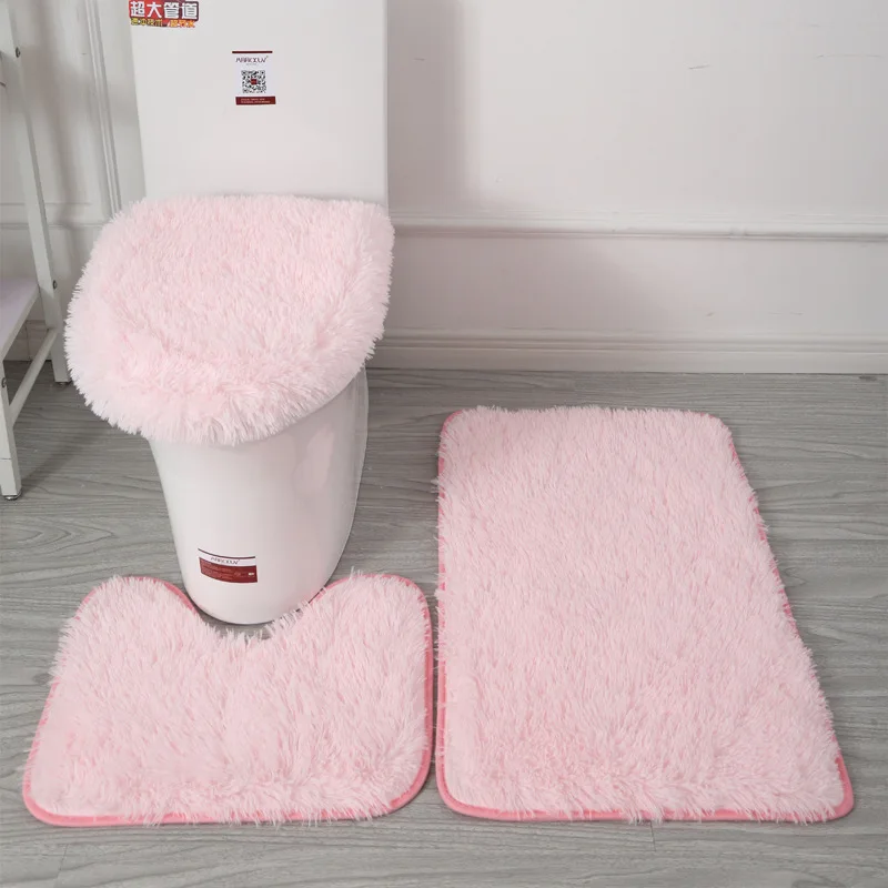 Microfiber Mat Anti-slip 3 Pieces Bathroom Rugs And Mats Set Polyester Plush Shaggy Carpet