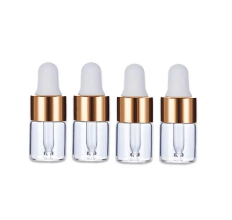 Glass Essential Oil Dropper Bottles Clear Mini 1ml/2ml/3ml Perfume Dropping Bottle Cosmetic Sample Vials with Gold Cap