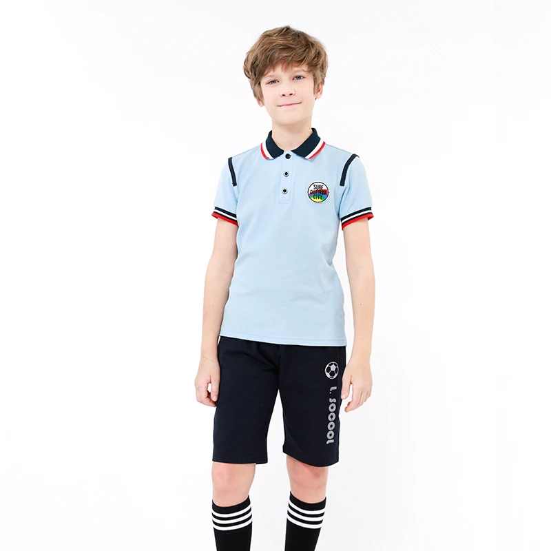 OEM Primary Middle High School Uniforms solid sports track suit wear for students polo shirts tipped collar and