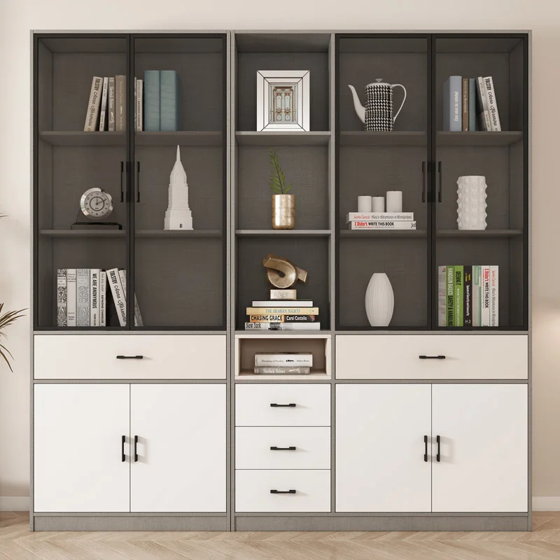 Mdf Library Large Bookcase Modern Luxury Living Room Furniture Commercial Bookshelf Design With Storage