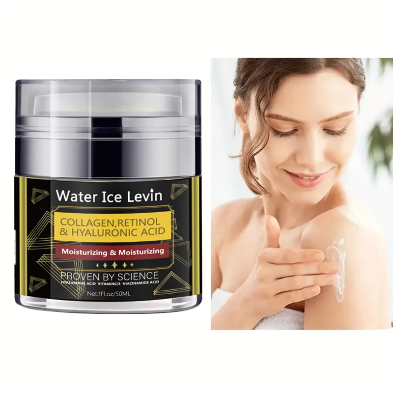 Anti wrinkle facial and neck moisturizer contains hyaluronic acid and retinol but does not contain hydroxybenzoate