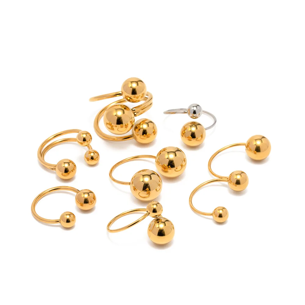 Geometric Waterproof and Tarnish Free 18K Gold Plated Stainless Steel Ball Ring Luxury Jewelry Cross Ball Open Ring for Gift
