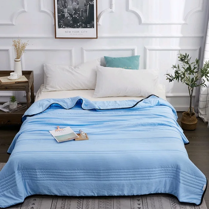 Summer Polyester Washed Cotton Air Conditioning Quilt Blanket Solid Printed Patchwork Summer Cool 150*200cm