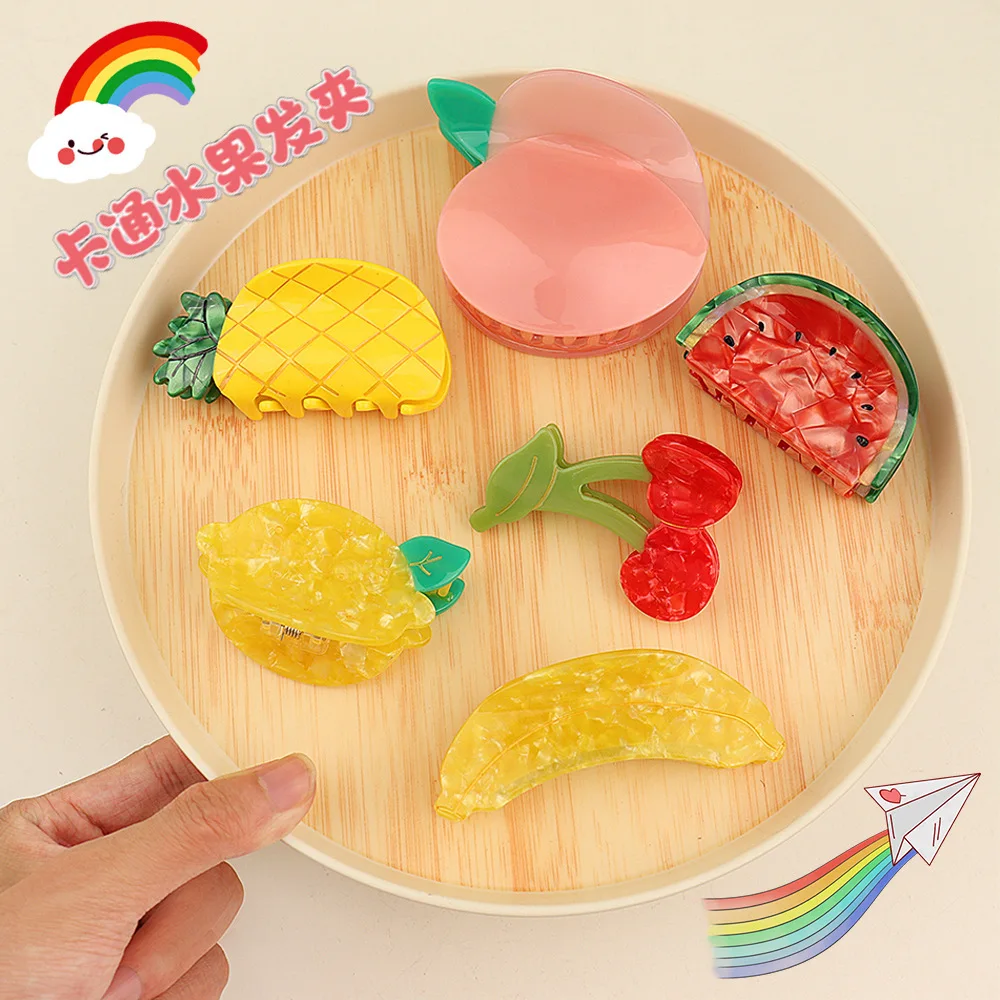 Cute Cartoon Peach Fruit Hair Claw Headpiece Girls Cellulose Acetate Hair Claw Clips Banana Ponytail Holder Hair Accessories