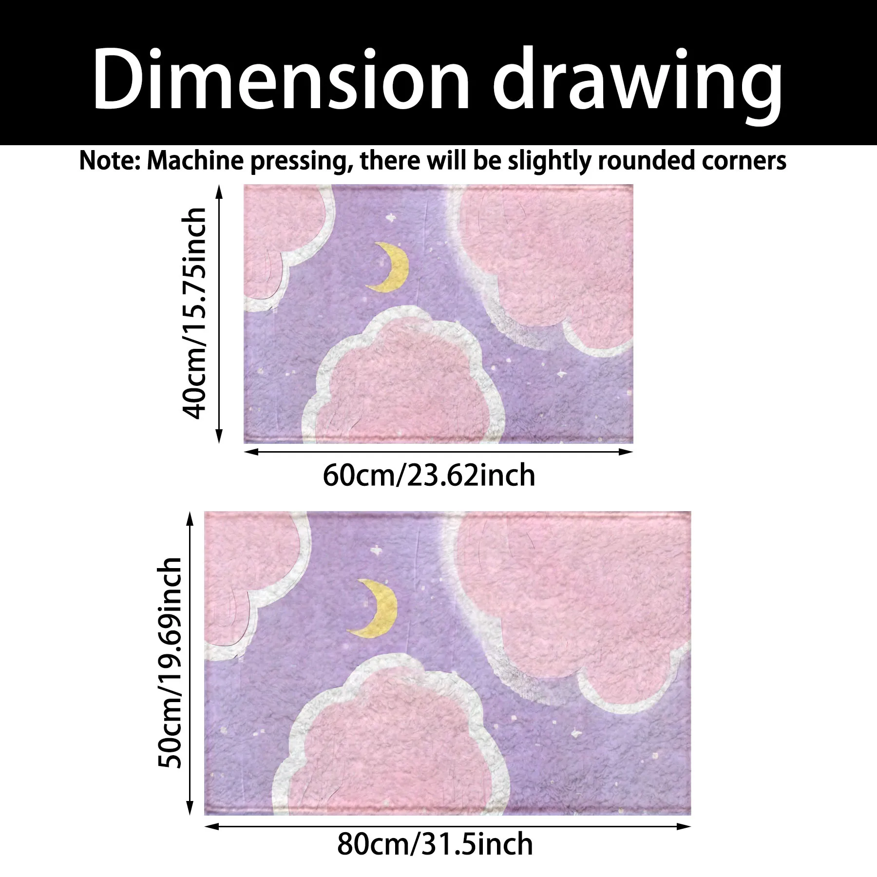 1pc High Quality Artificial Plush Floor Mat Absorbent And Non slip For Bathroom Kitchen Mat Purple Cloud Moon Printed Carpet