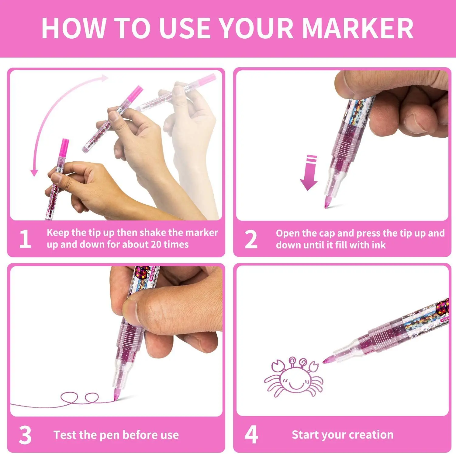 ANI 8/12 colors Glitter Pens Eco friendly graffiti markers DIY Craft Acrylic paint set For Drawing