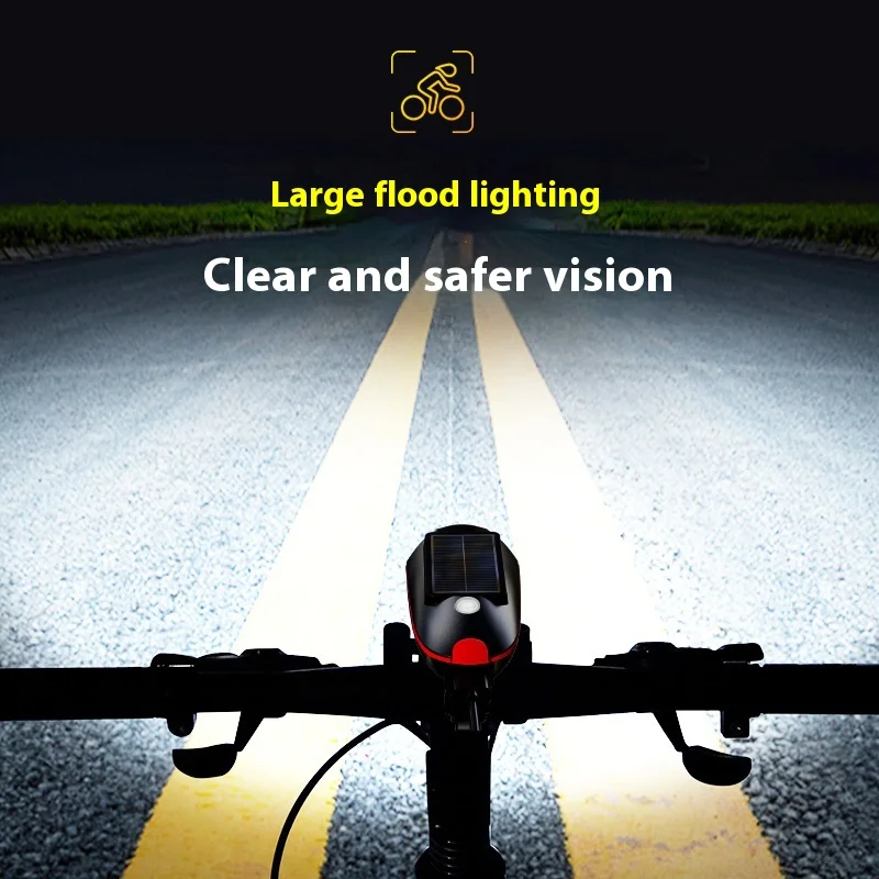 Waterproof Bicycle Headlights USB Solar Bike Bell 120 dB Charging bicycle light