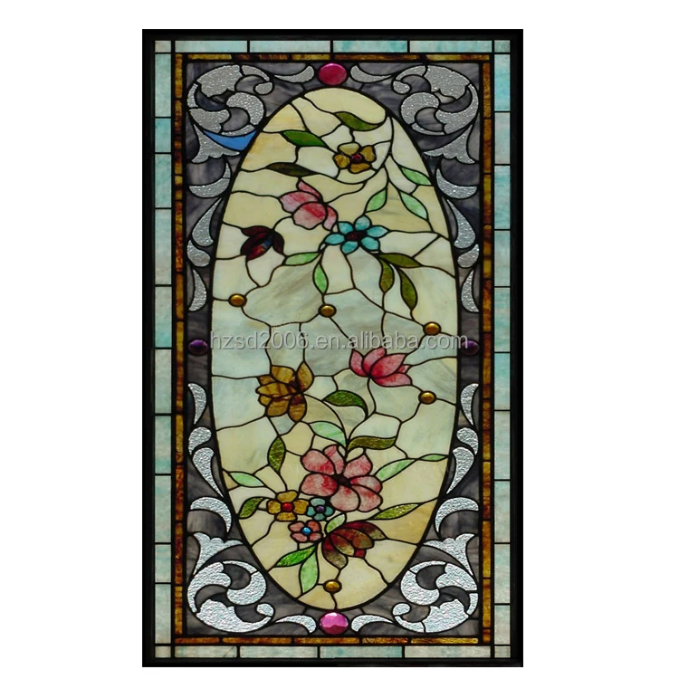 Wholesale  Hand crafted Rectangle With Chain Tiffany Stained Art Glass For Door Wall And Window Double Sides Glazing