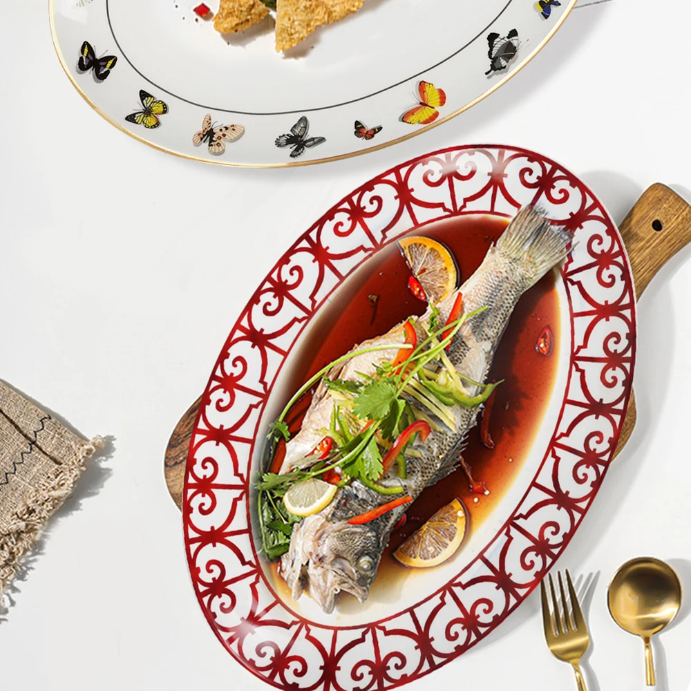 2023 Luxury Christmas charger plate home/party main course beef dish bone china dinner plate for turkey dessert dish flatware