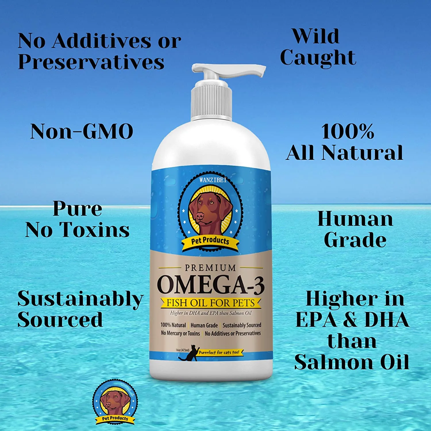 WANZIBEI Omega 3 Fish Oil for Dogs & Cats | All Natural Omega 3 for Dogs