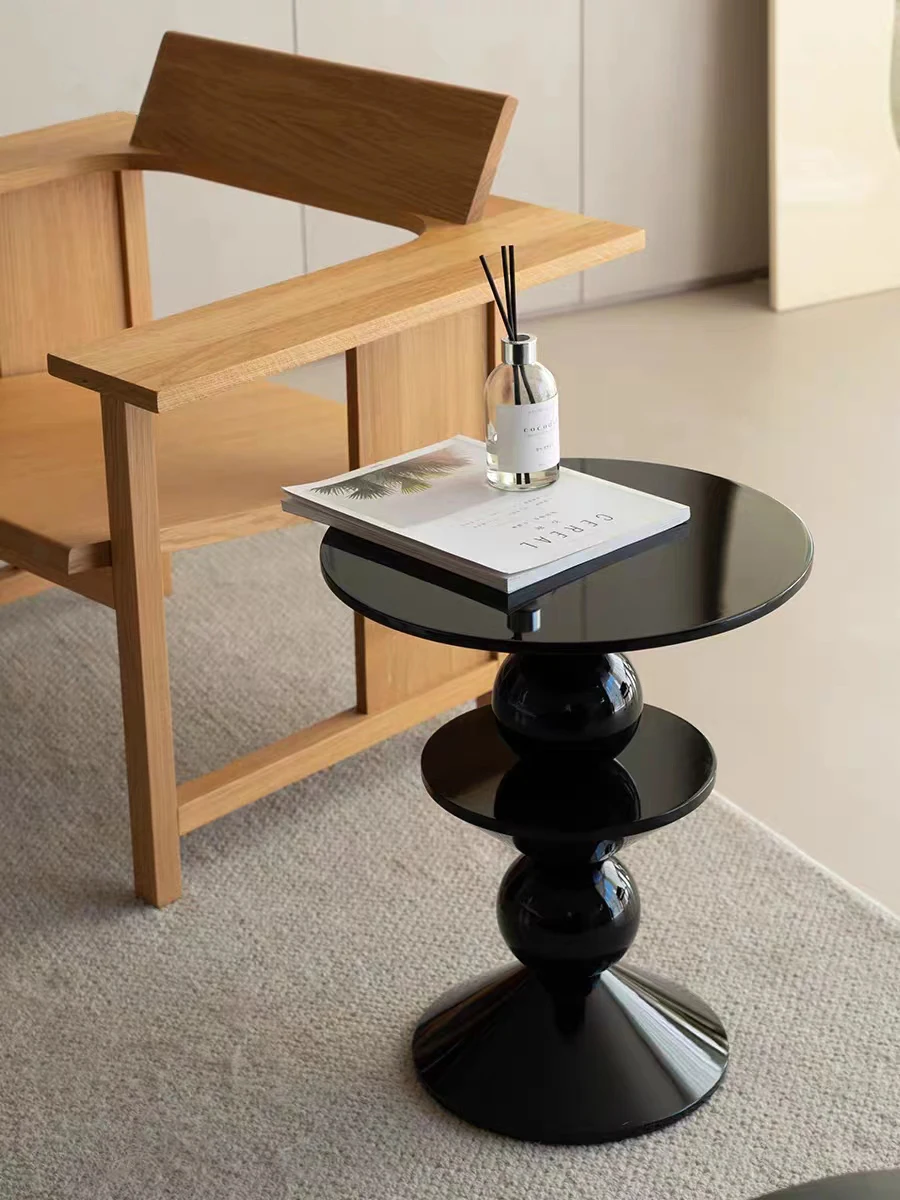 Stylish Black Round Wood Side Table Modern Pedestal Base Apartment decoration table