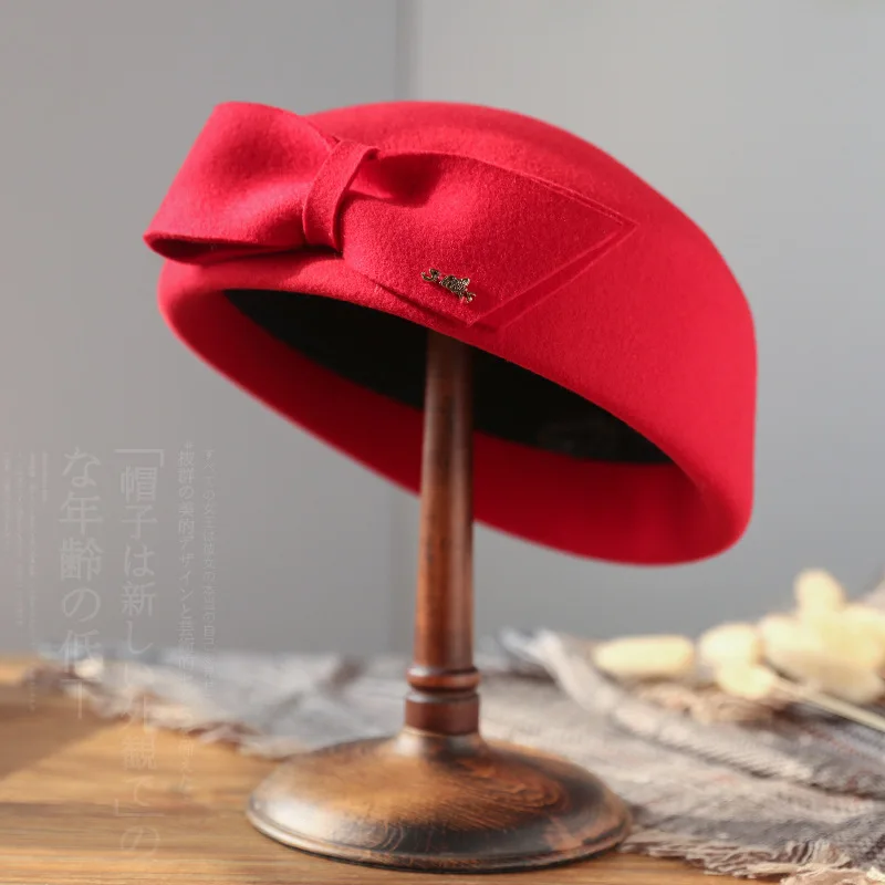 Lady Wholesale High Quality Fashion Outdoor Adjustable Beret Hat For Women Wool Solid Color Peaked Cap