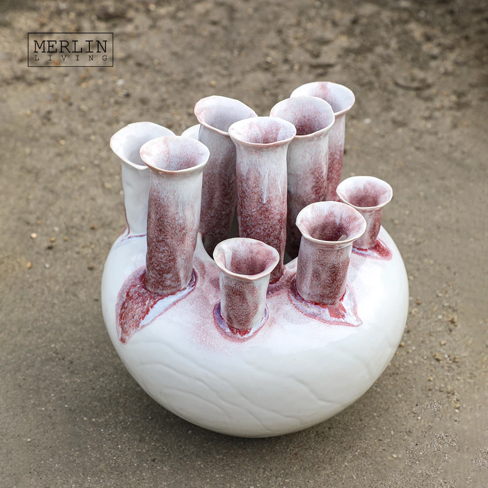 Merlin Living handmade Ceramic vase for home decor table vase glazed white vase Chaozhou Ceramic Factory OEMODM Custom