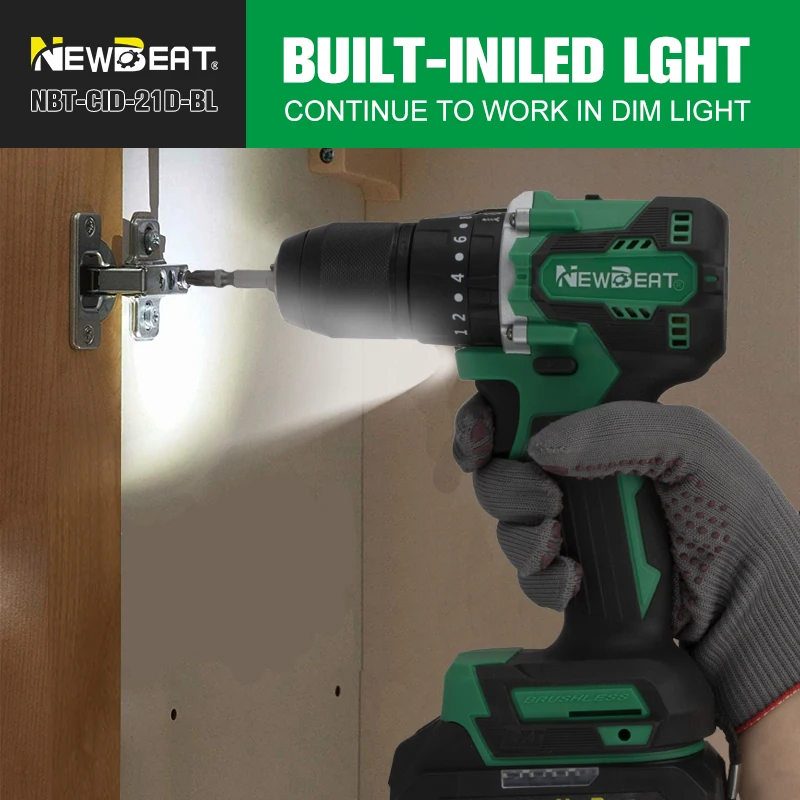 NewBeat Electric Power Battery Brushless Driver Drilling Machines for Wood 21v Cordless Drill Impact