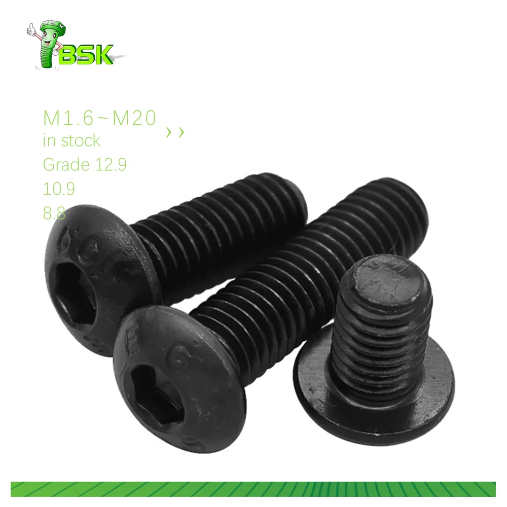 M2 M2.5 M3 M4 M5 M6 M8 M10 M12 M14 M16 M18 M20 Hexagon Hex Socket Pan Round Mushroom Head Screw Steel ISO7380 10.9 Grade Black