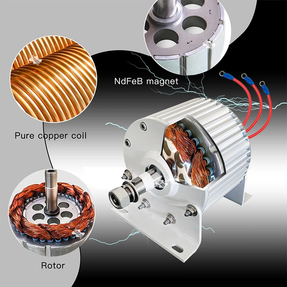 800w 24/12V/48v  3 Phase Gearless Permanent Magnet Generator with Base AC Alternators Use For Wind Turbine Water Turbine