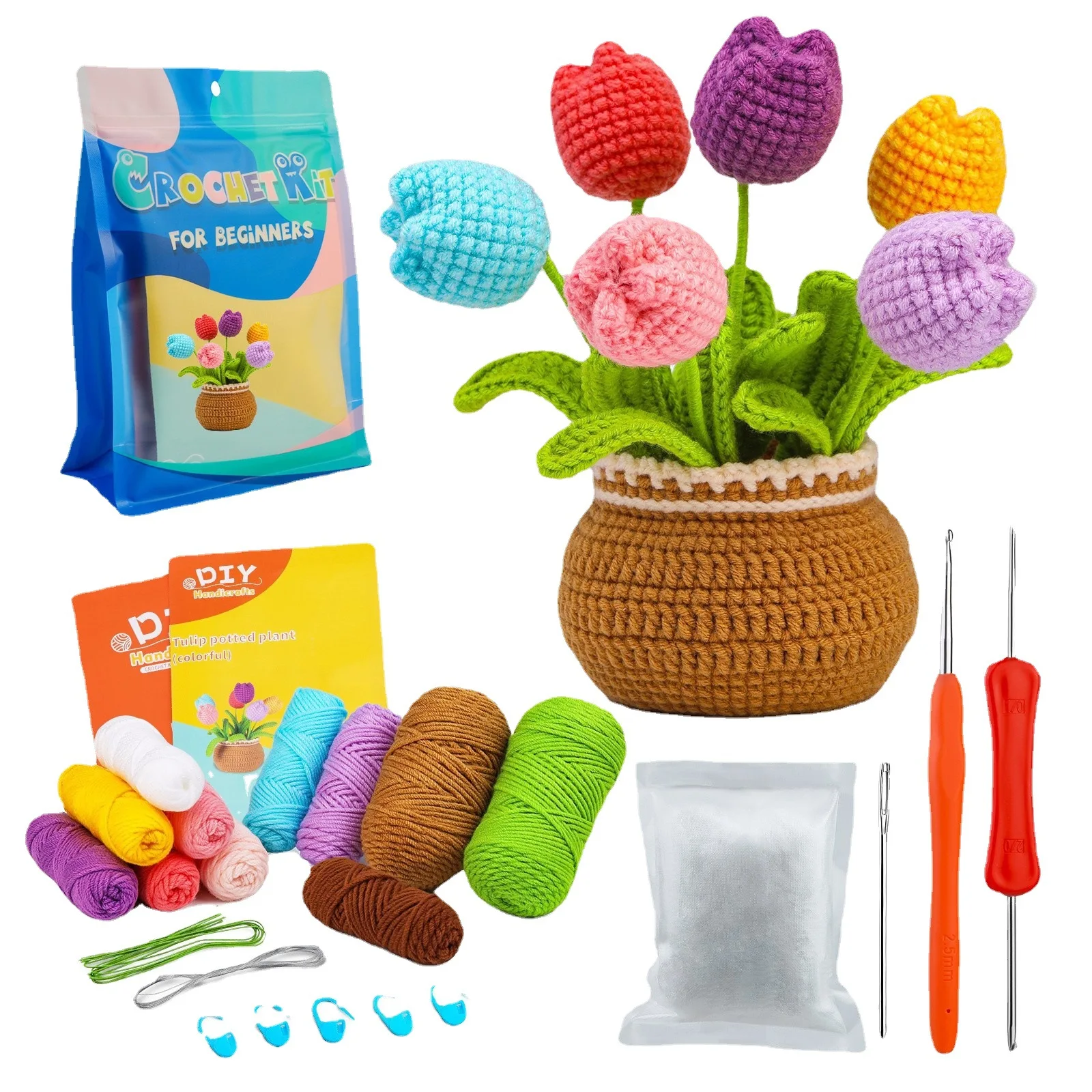 Crochet Kit for Beginners, Crochet Starter Kit, Potted plant Crocheting flowers Kits with Crochet Hooks Yarn Polyester Fiber