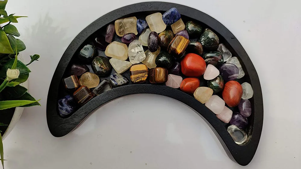 Creative crescent shaped wooden tray Crystal Tray Display Lovely decorative storage box for Moon Stones Essential Oils for home