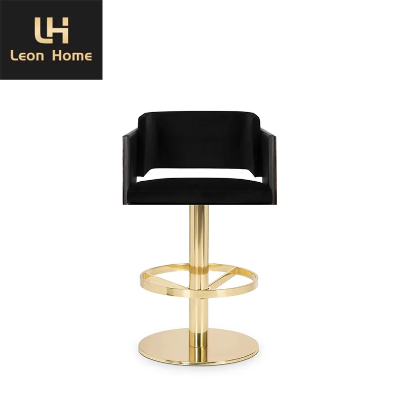 Hotel Project Manufacture Custom Made Modern Bar Stool Luxury Stainless Steel Frame Forged Metal Barstool