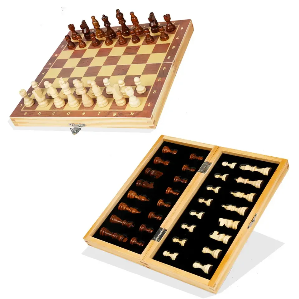 Wooden Chess Games High Quality Sticker Craft Wooden Folding Chess Board Game Set