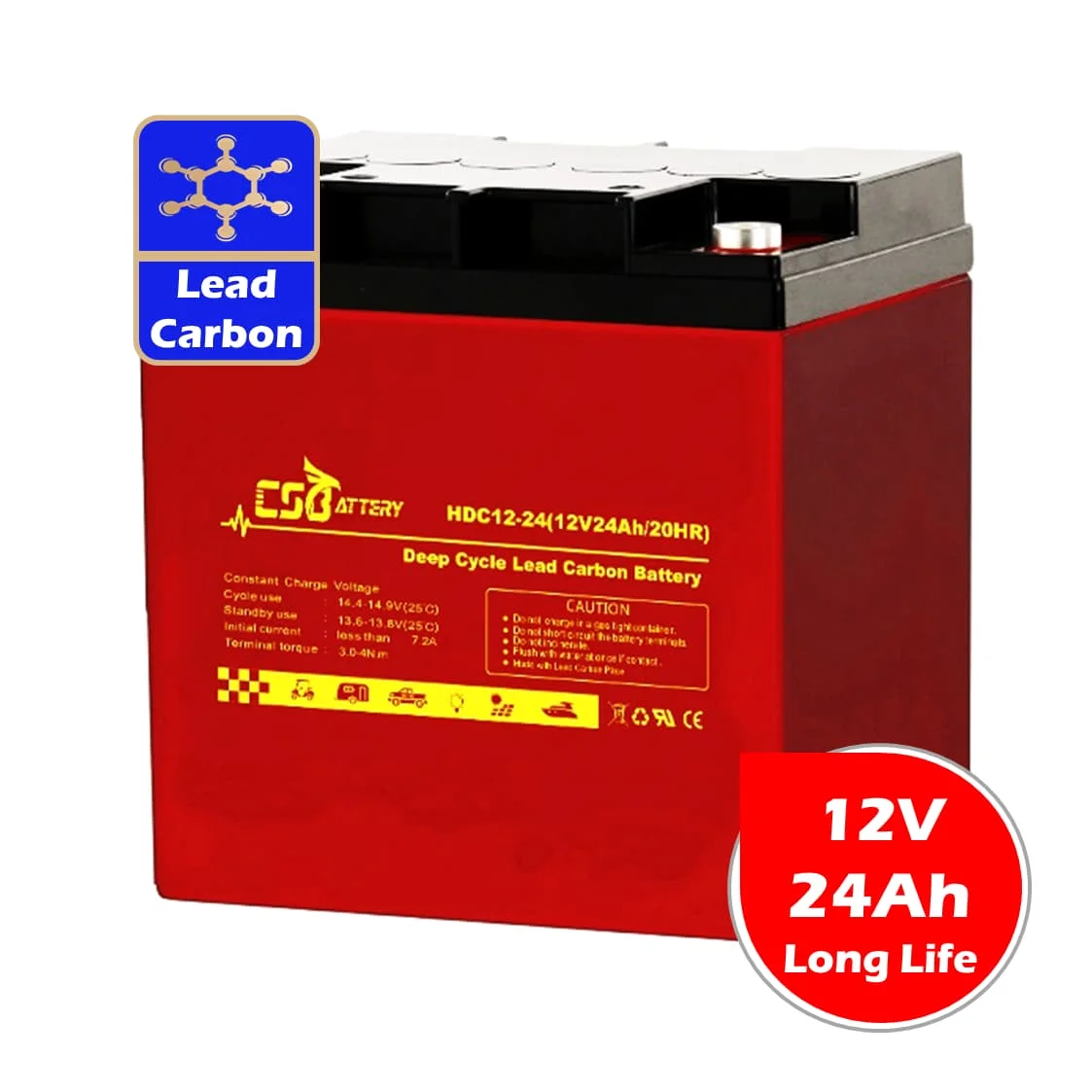 CSBattery 12V 24Ah long life energy storage Lead-Carbon Battery for emergency system,UPS,lighting China factory Ava