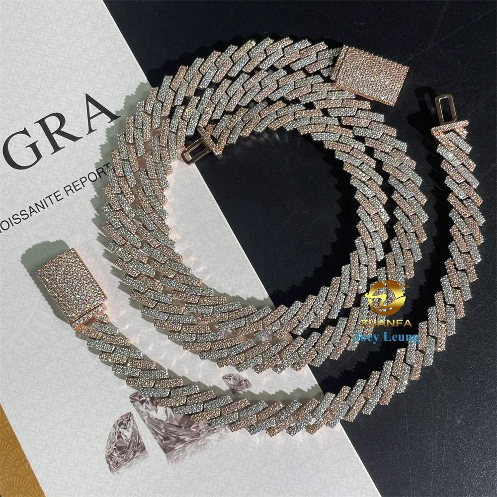 Hip Hop Jewelry 10mm 12mm 13mm 925 Sterling Silver Iced Out Custom Initial Necklace Moissanite Cuban Link Chain