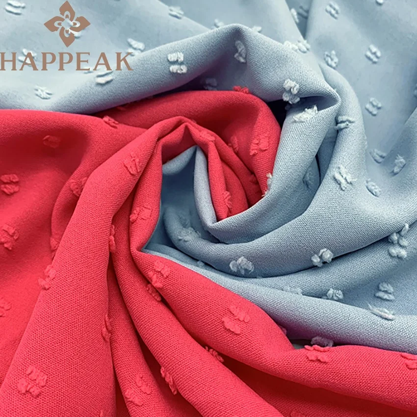 HAPPEAK High Quality 100% Polyester Crepe Swiss Dot Fabric Soft Polka Dot Jacquard Fabric