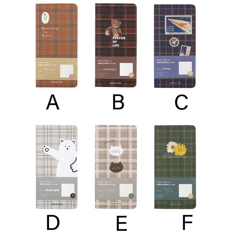 A5 Creative Korean kawaii little bear Student  plaid cover 168 Page Diary Book Stationery Notebooks