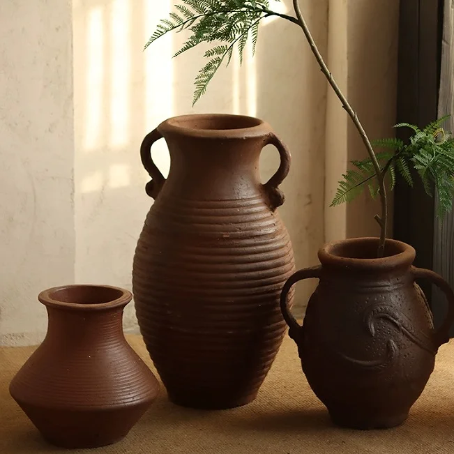 Antique clay pottery home tabletop decorative terracotta vases ceramic flower vases for decor
