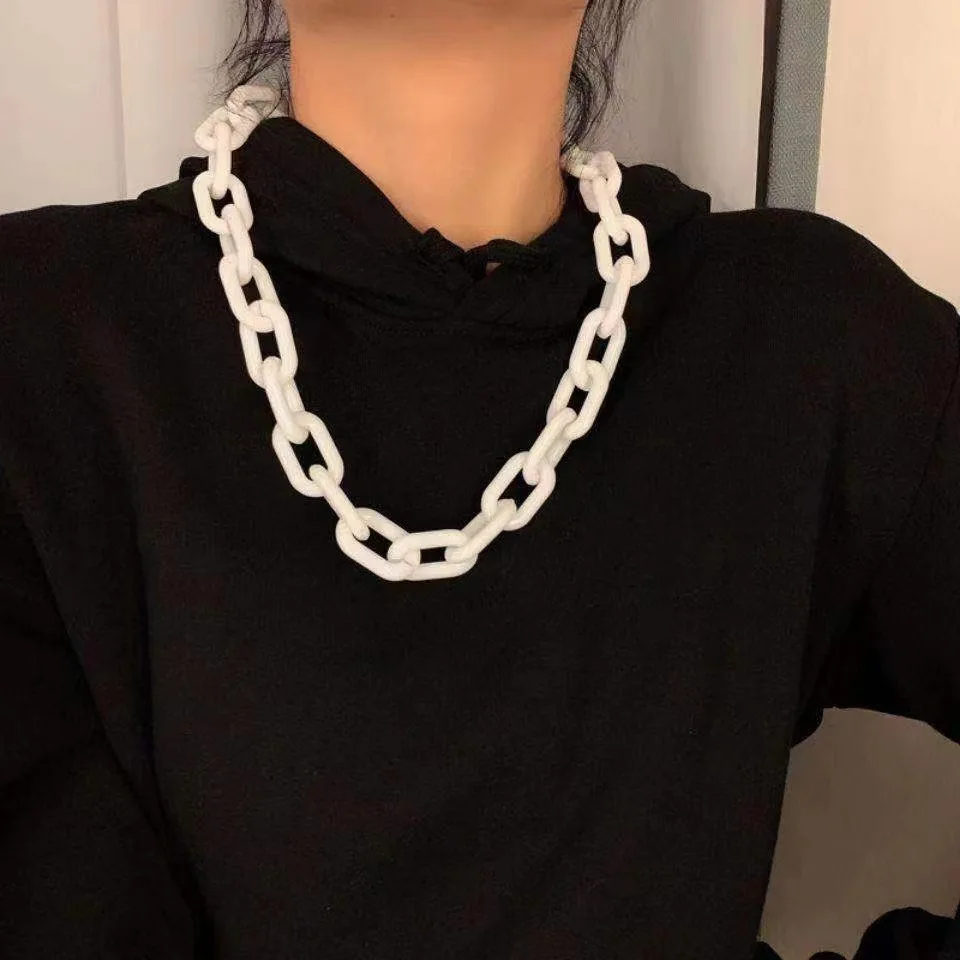 Hip-pop Style Fashion Acrylic Link Chain Necklace Matte Clear Black Pink Orange Yellow White Colors