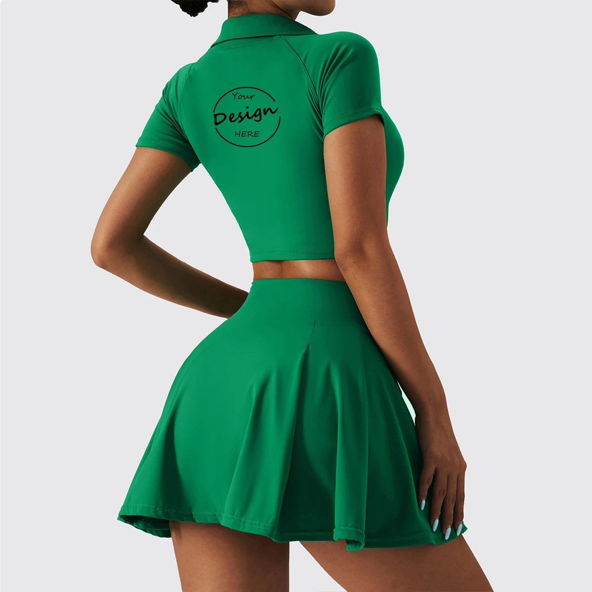 2 Pieces Sports Tennis Golf Outfit Set Polo Neck Short Sleeve T-shirt and Built-in Skirt Set Womens Fitness Gym Set Yoga Wear