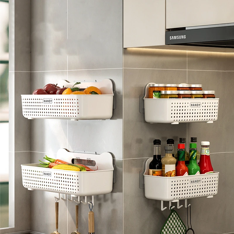 Kitchen Racks Wall-mounted Storage Rack Punch-free Wall Seasoning Onion Ginger Garlic Wall Hanging Drain Basket