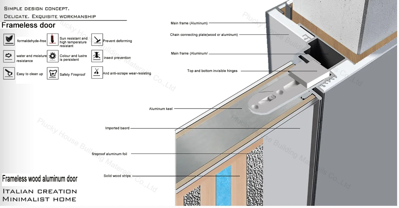 Modern flush design frameless interior wooden door hidden door 