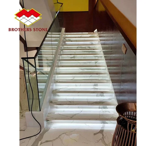 Wholesale Prices Artificial Sintered Stone Calacatta White Marble Tread Stair Box Balusters