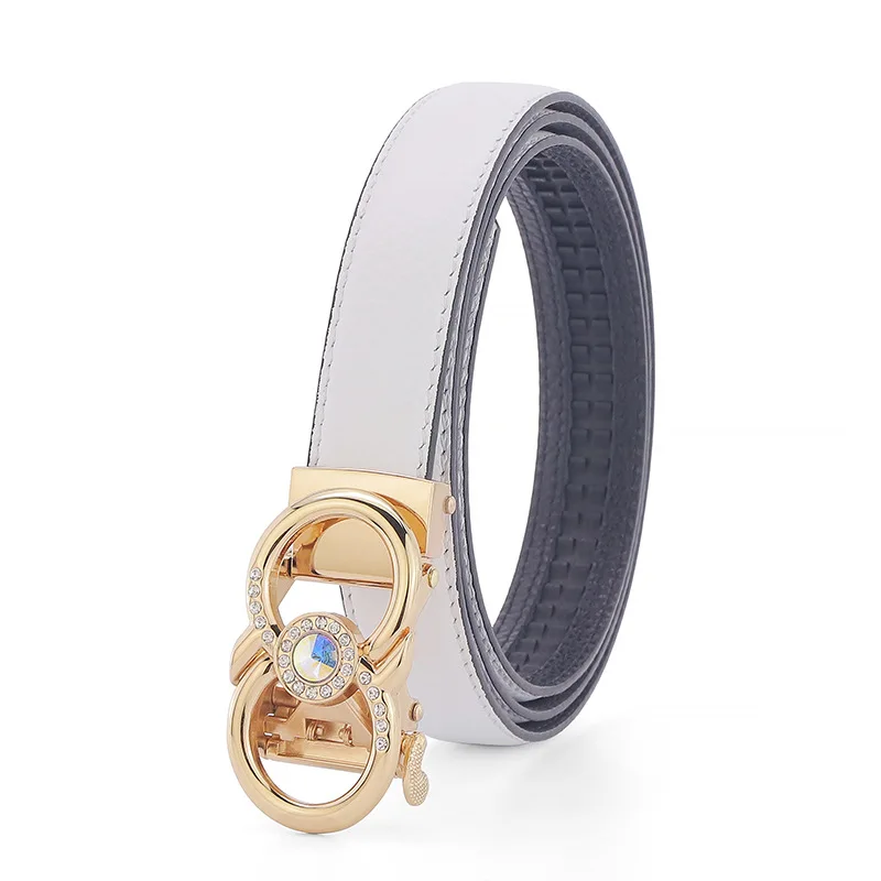 High quality 2.4cm width customized zinc alloy 8 shape logo crystal diamond easy clip removable automatic buckle belt for women