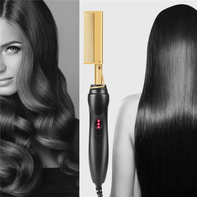 2in1  bling Hot Comb Straightener Electric Hair Straightener Curler Wet Dry Use Hair Flat Irons Heating Comb For Hair