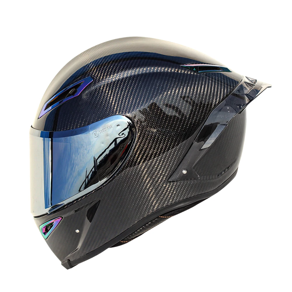 Motorcycle Helmet Retro Carbon Fiber Full Face Helmet DOT Approved Moto Motocross Helmet With HD Lens